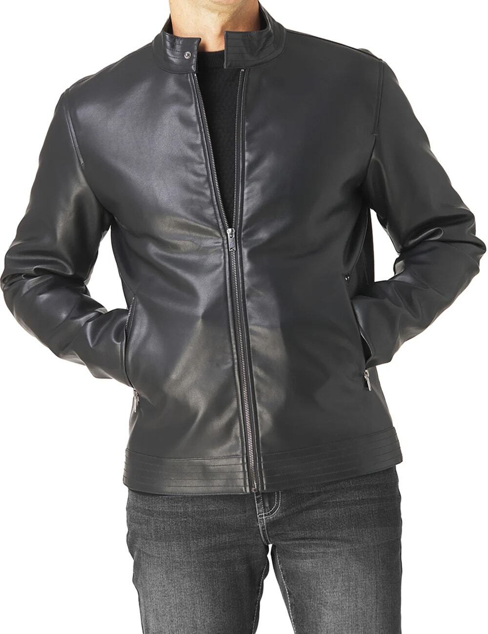 Slate & Stone Men's Faux Leather Racer Jacket Black City Collection Size M